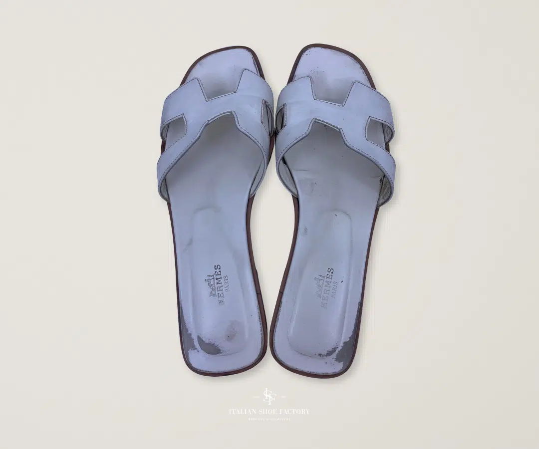 Hermès Oran sandal restoration in Dubai Marina before and after before
