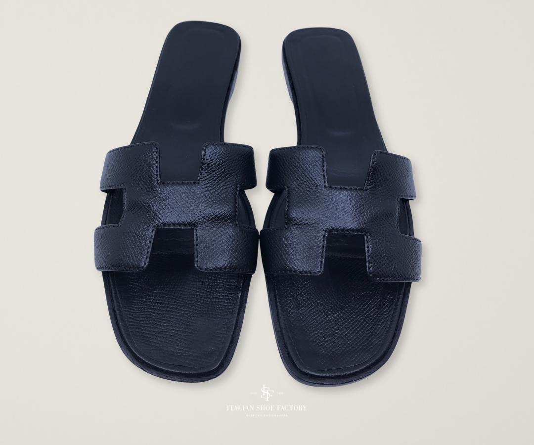 Black Hermès Oran sandal restoration before and after Dubai after