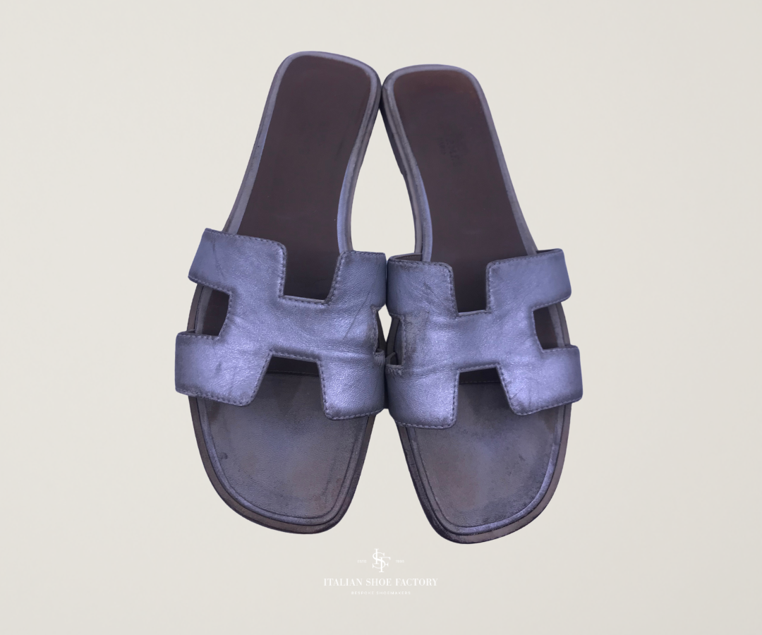 Hermès shoe colour change to black before and after Dubai before